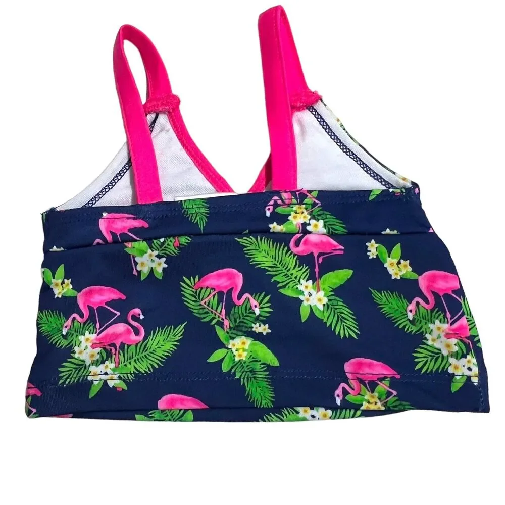 Lemon Kiss Navy Pink Flamingo Tropical Green Leaves Floral Bikini Girls‎ 12M
